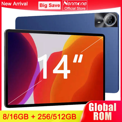 NEW 14 Inch Tablet PC Large Screen 1920x1200 IPS CPU T616 16+512GB Tablet 14" Android 15.0 4G LTE Game Studio PAD Drawing stylus