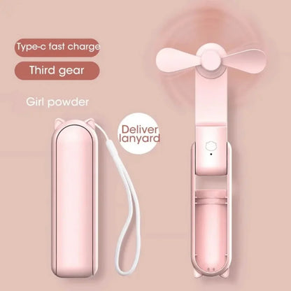 Portable Mini Fan Type C Rechargeable Handheld Cute Creative Cartoon Fan Adjustable Folding Outdoor Travel Cooling Handheld Fan