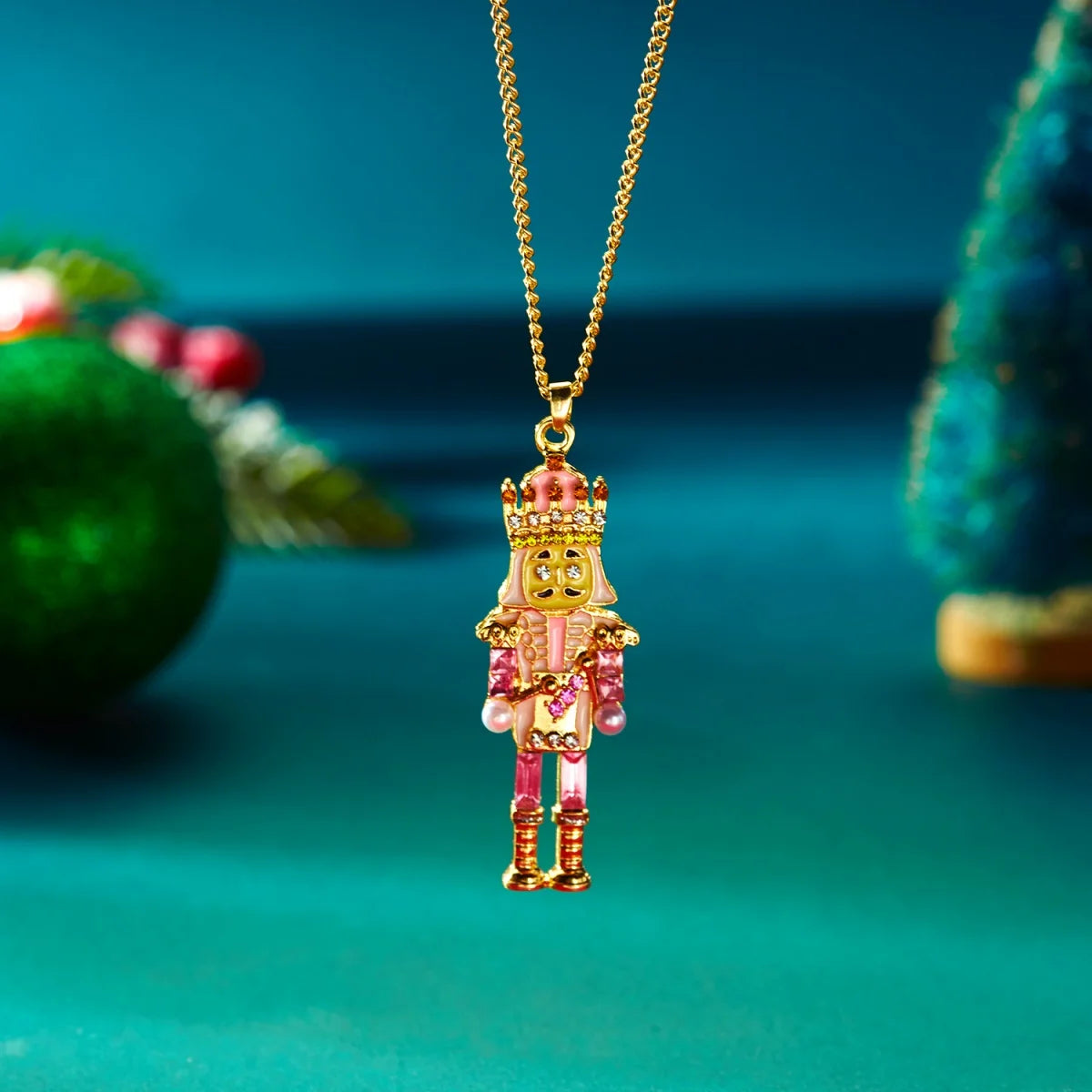 Imitation Pearl Rhinestone Soldier Shaped Pendant Necklace Cartoon Cute Soldier Choker Christmas Holiday Jewelry For Women Men