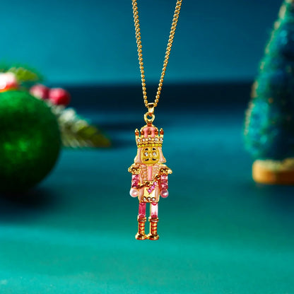 Imitation Pearl Rhinestone Soldier Shaped Pendant Necklace Cartoon Cute Soldier Choker Christmas Holiday Jewelry For Women Men