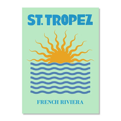 Mykonos Ibiza Miami Bondi Amalfi St.tropez Colourful Canvas Painting Travel Print Abstract Poster Murals Nordic Wall Art Decor
