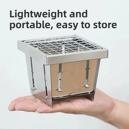 Portable Folding Stainless Steel Pocket Stove Indoor Outdoor Camping Travel BBQ Grill Tea Cooking Lightweight Compact Design
