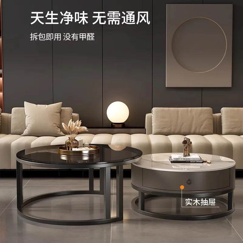 Round edge rock slab coffee table Hakka simple modern small apartment light luxury household small tea table