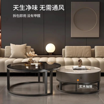 Round edge rock slab coffee table Hakka simple modern small apartment light luxury household small tea table