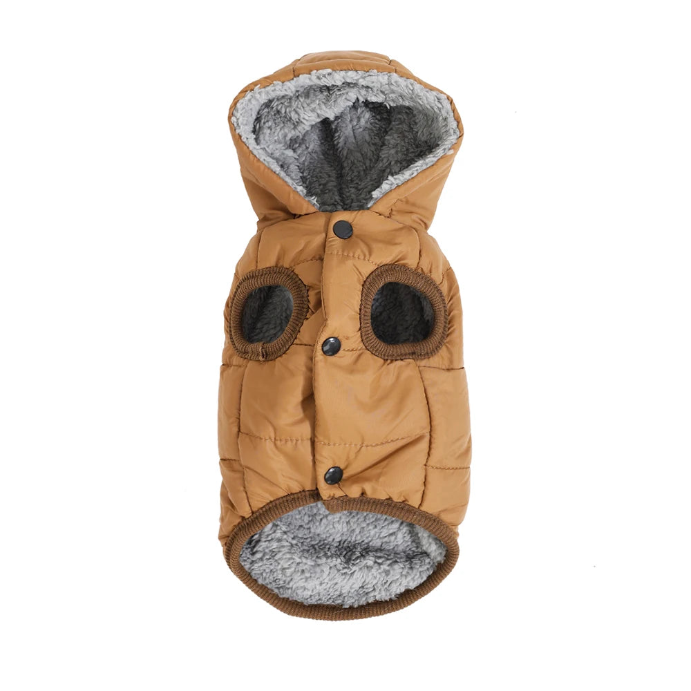 Warm Pet Clothing Hooded Waterproof Puppy Hiking Jacket Coat Solid Thicken Fleece Costume With D-ring For Small Medium Dogs Cats