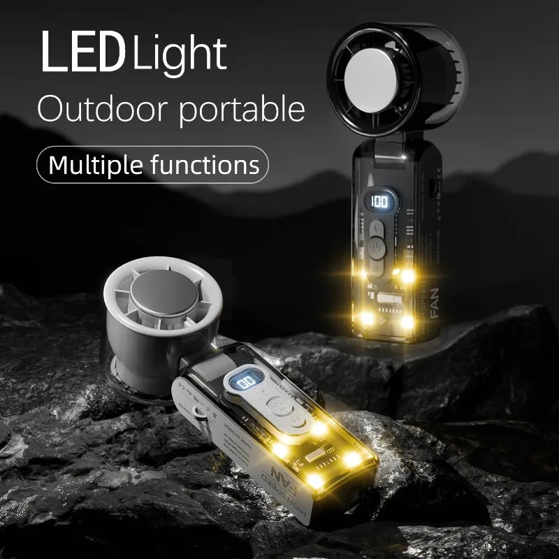 Portable Handheld Fan with LED Light 100 Speeds Foldable Personal Cooling Fan Rechargeable Folding Travel Fan for Camping Hiking