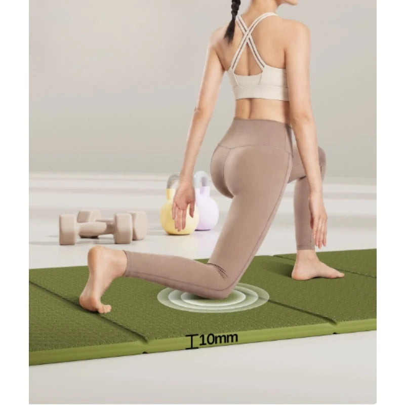 Foldable Extra Thick 10mm Yoga Mat 190x66cm, Non-Slip Noise Reduction Fitness Mat for Home Gym, Anti-Sweat Exercise Cushion