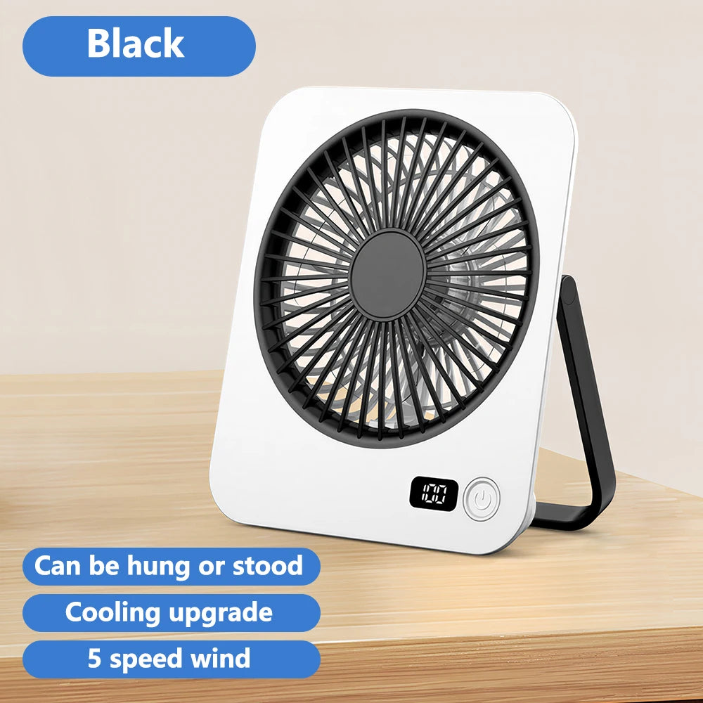 Portable Foldable Desk Fan with LED Display and 5-Speed Adjustable USB Rechargeable Silent Mini Fan For Outdoor House Table Fans