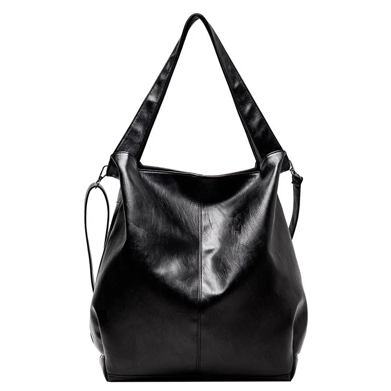 Big Black Shoulder Bags for Women Large Hobo Shopper Bag Solid Color Quality Soft Leather Crossbody Handbag Lady Travel Tote Bag