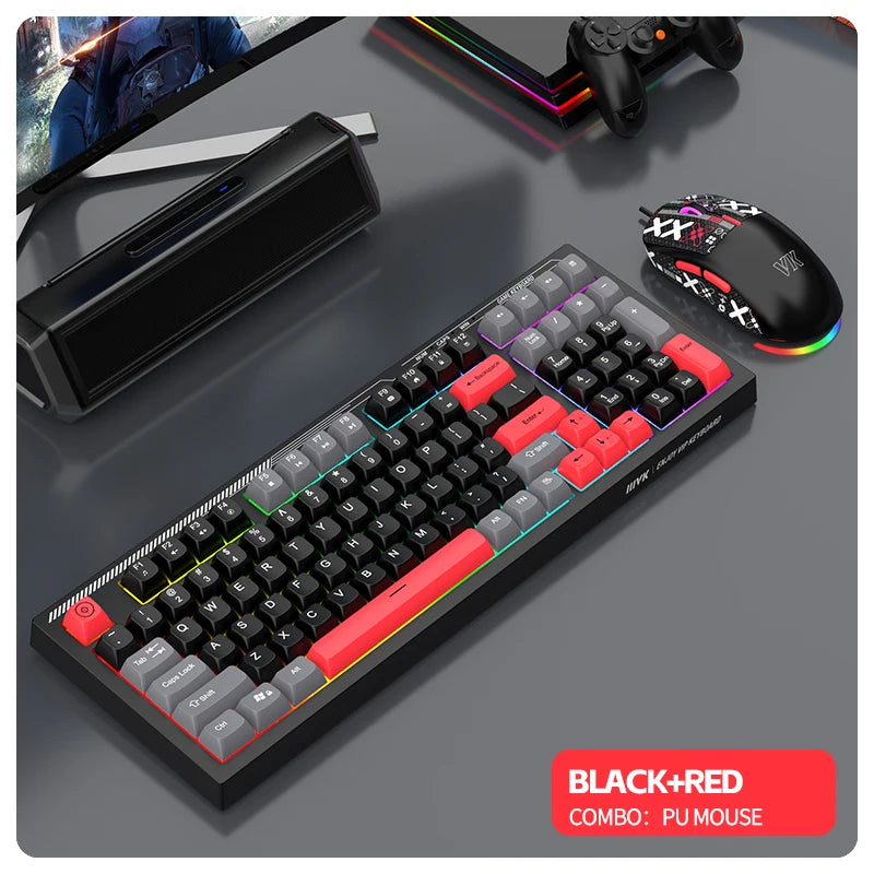 Gaming Keyboard and Mouse Combo Mechanical Feel, Computer and Laptop Backlit Gamer Kit, RGB Wired Keyboard and Mouse With Sticke