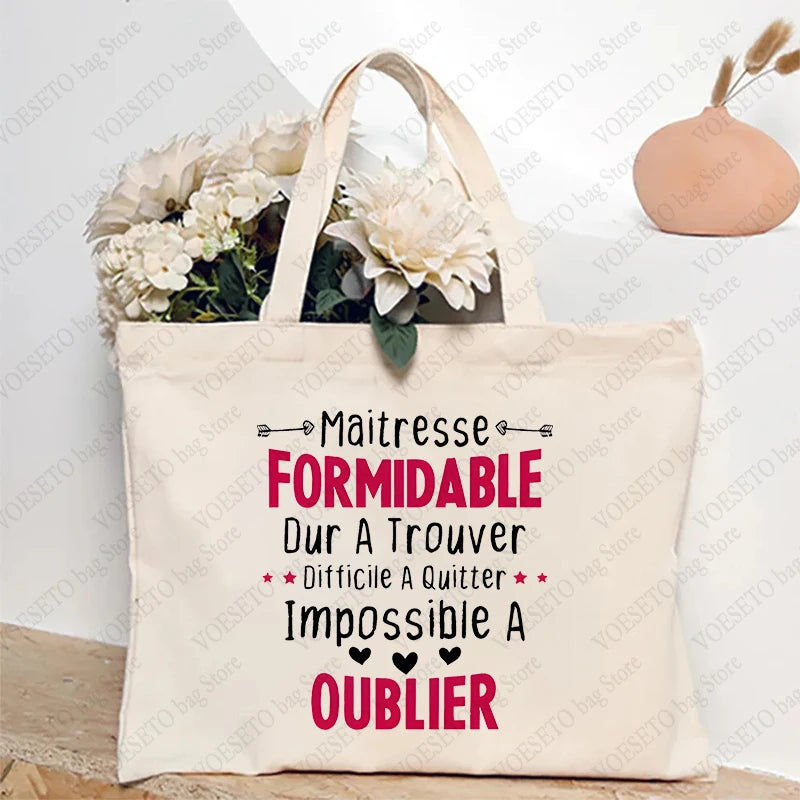 Teacher Theme Tote Bag Inspired School Shoulder Bag with French Style Design, Educational Motif Handbag Cadeau Maitresse D'école