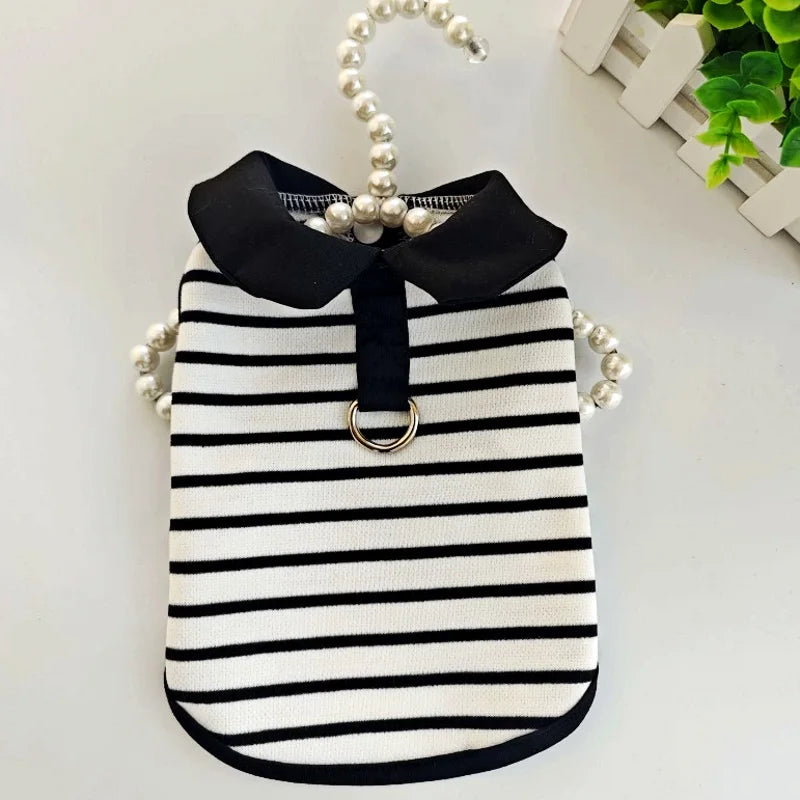 Pet T Shirt for Dogs Cats Puppy Summer Dress Dog Clothes Black White Dog Costume with Buckle 2 Set Chihuahua Bichon Clothing