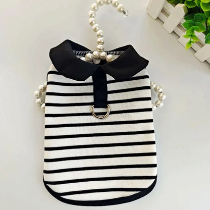 Pet T Shirt for Dogs Cats Puppy Summer Dress Dog Clothes Black White Dog Costume with Buckle 2 Set Chihuahua Bichon Clothing