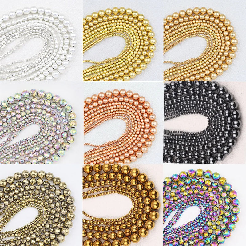 BTFBES 2-10mm Silver Color Round Beads Natural Stone Hematite Gem Non-magnetic Loose Ball For Jewelry Bracelet Necklace DIY 15''