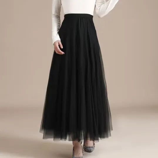19 Colors 720 Degree Women's Spring Summer New Solid Long Skirt Big Swing Mesh Skirt A-line Dance Skirt