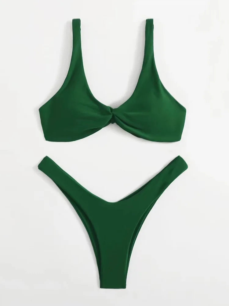 Simple Solid Bathing Suit Women Sexy Triangle Bandage Micro Bikini Swimsuit 2025 New Summer Beach Bathing Suit Two Piece Female
