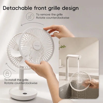 KINSCOTER Smart Oscillating Desk Fan 4000mAh USB Angle Adjustable Silent Rechargeable Fan 5 Wind Speeds for Home/Office/Gift