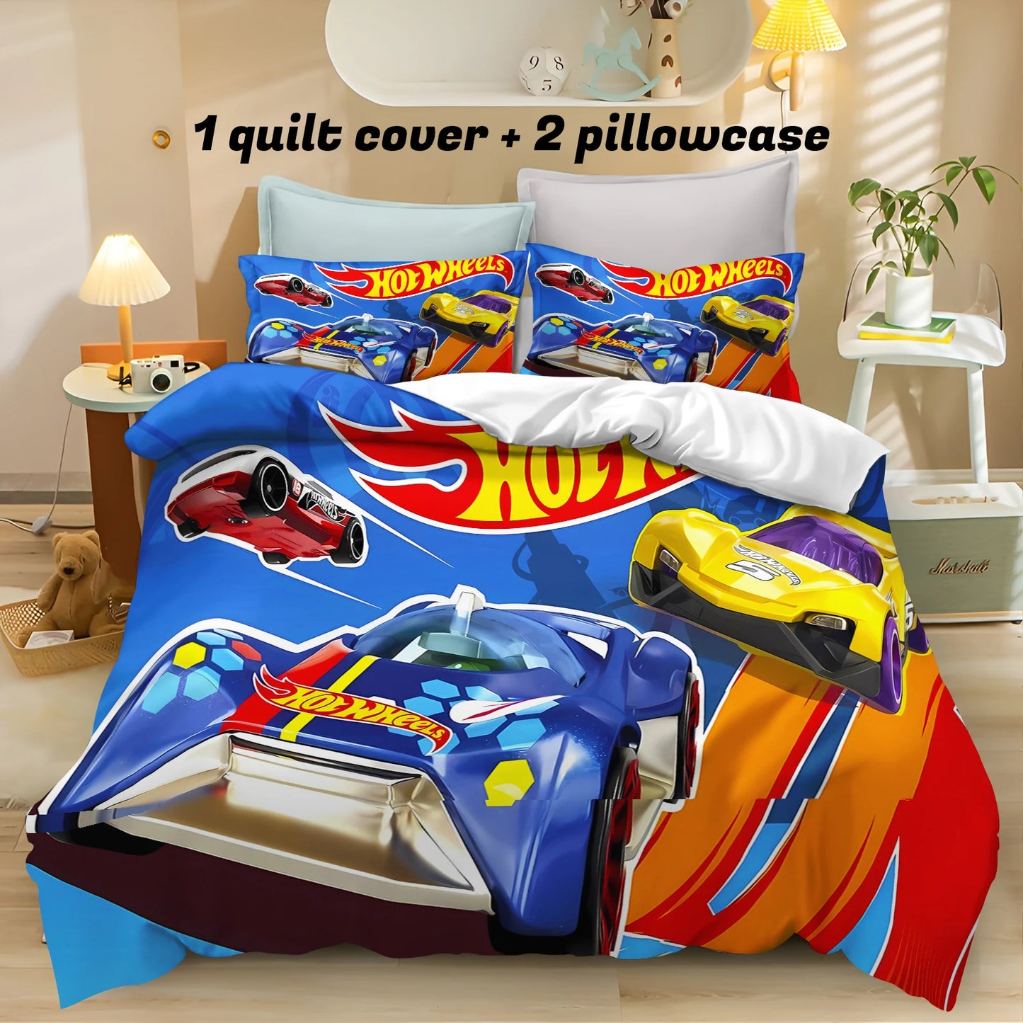 Cartoon Hot-wheel Duvet Cover Home Pillowcase Set Adult Bedroom Children Comforter Bedding