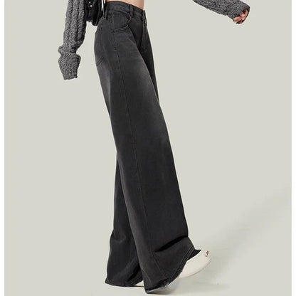 Woman High Waist American Retro Wide Leg Jeans Female Harajuku Loose Straight Leg Pants Girls Designer Black Grey Denim Trousers