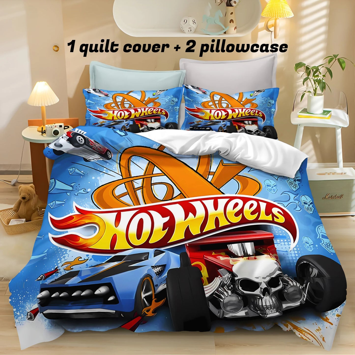 Cartoon Hot-wheel Duvet Cover Home Pillowcase Set Adult Bedroom Children Comforter Bedding