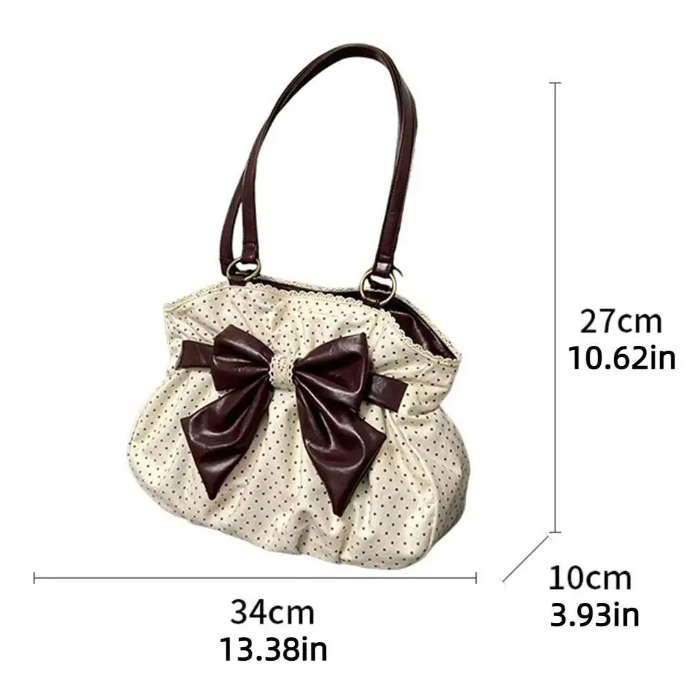 Trendy Vintage Women's Bow Handbag Y2k Casual Chic Lady Shoulder Bags All Match Aesthetic Dot Ins Underarm Bag Streetwear