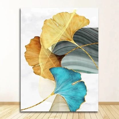 Modern Picture Living Room Decor Blue Green Yellow Gold Plant Leaf Abstract Nordic Canvas Print Wall Art Painting Home Decor