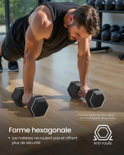 SONGMICS Dumbbell Set, Set of 2 Hexagonal Dumbbells, Suitable for Training, Bodybuilding, Weightlifting at Home