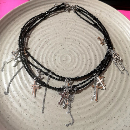 Goth Y2K Angel Wing Feather Star Cross Heart Cat Claw Pendant Bead Chain Choker Necklace For Women Harajuku Jewelry Accessories