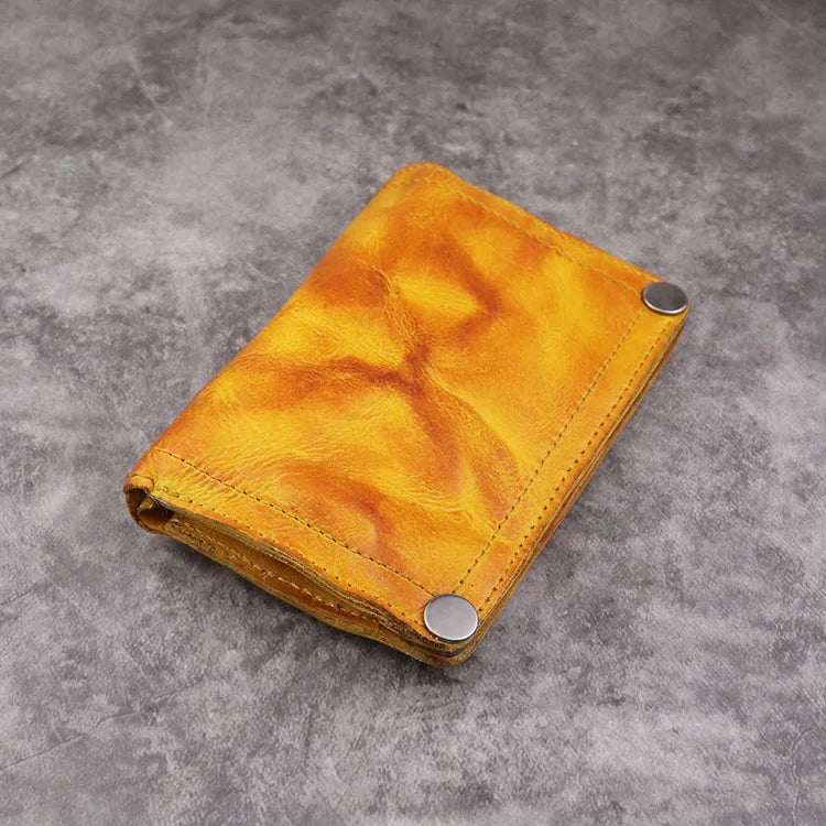 Wrinkle Wallet,Vintage Handmade Cow Leather Card Holder For Men, Leather Bifold Money Clips