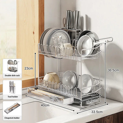 Dish Drying Rack with Drainboard, Dish Rack for Kitchen Counter, Dish Drainer Rack with Utensil Holder, Kitchen Organization