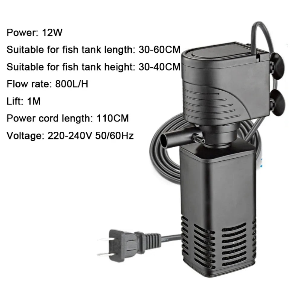 Plastic 3 in 1 Fish Tank Filter 4/6/12/20/30W Filtration Fish Tank Built-in Filter Increase Air Oxygen with Inner Sponge