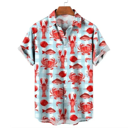 Hawaiian Flower Social Shirt 3d Print Boston Lobster Fashion Short Summer Casual Vintage Harajuku Cadiz Camisas Casuais Blouse