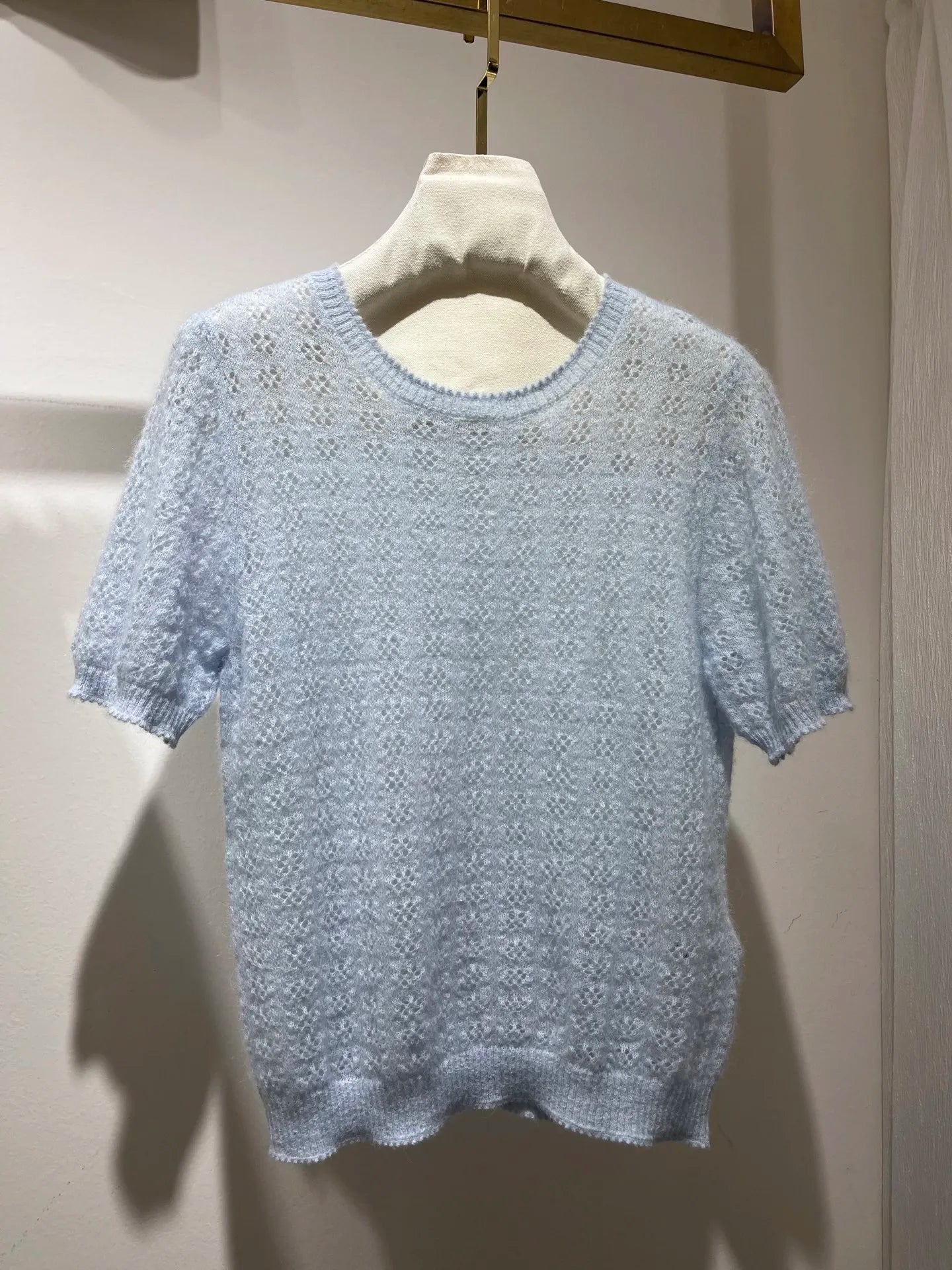 Women Hollow Out Long Sleeve Single Breasted Knitted Cardigan or Round Neck Short Sleeve Pullover