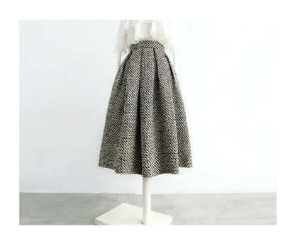 2025 New Fashion Tweed with Pocket Knee Length Skirt Winter Women Vintage Thickened High Waist Pleated A-Line Skirts Faldas