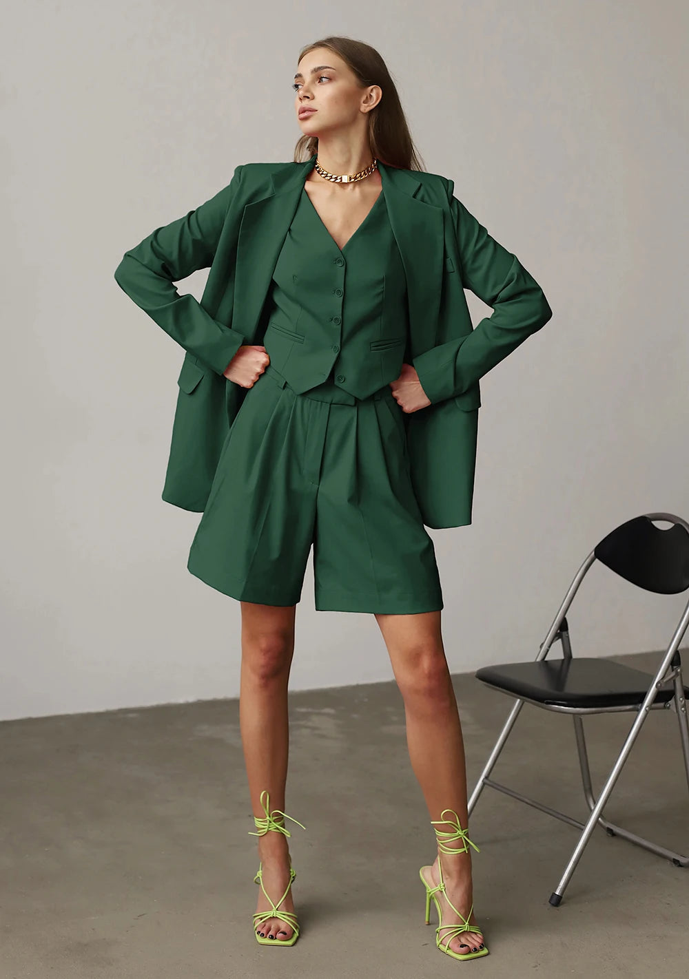 Women's Suit 3 Pieces Set Short Pants Business Casual Office Work Outfits Jacket+Vest+Pants Elegant Women Suit Customize