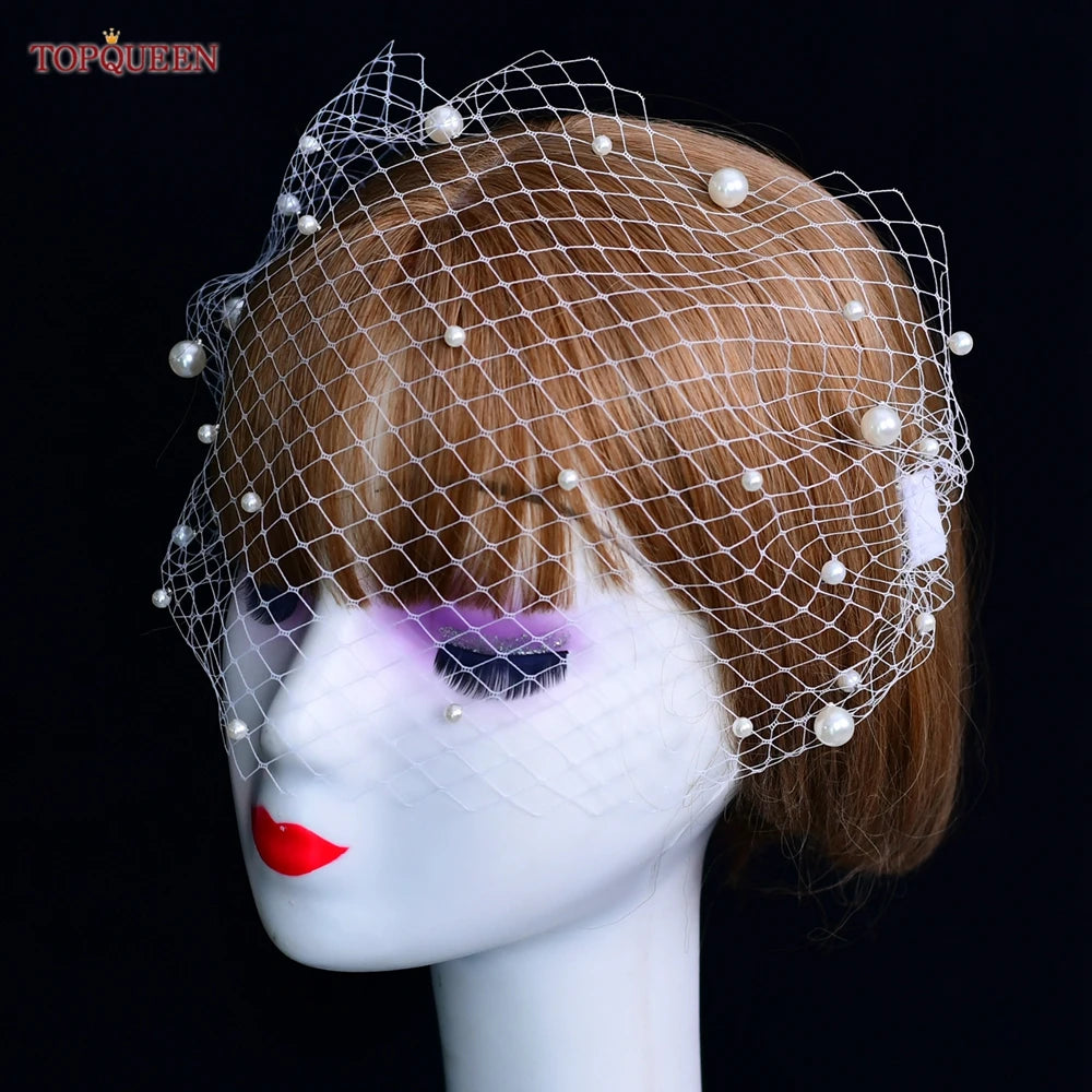 TOPQUEEN VA15 Russian Tulle Cage Veil White Crinoline Face Veil Headband Fascinator Cocktail Hats Bridal Hair Accessories