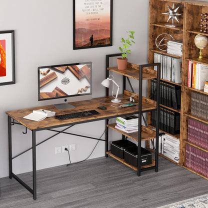 IRONCK Computer Desk 47" with Power Outlet & Storage Shelves, Study Writing Table with USB Ports Charging Station
