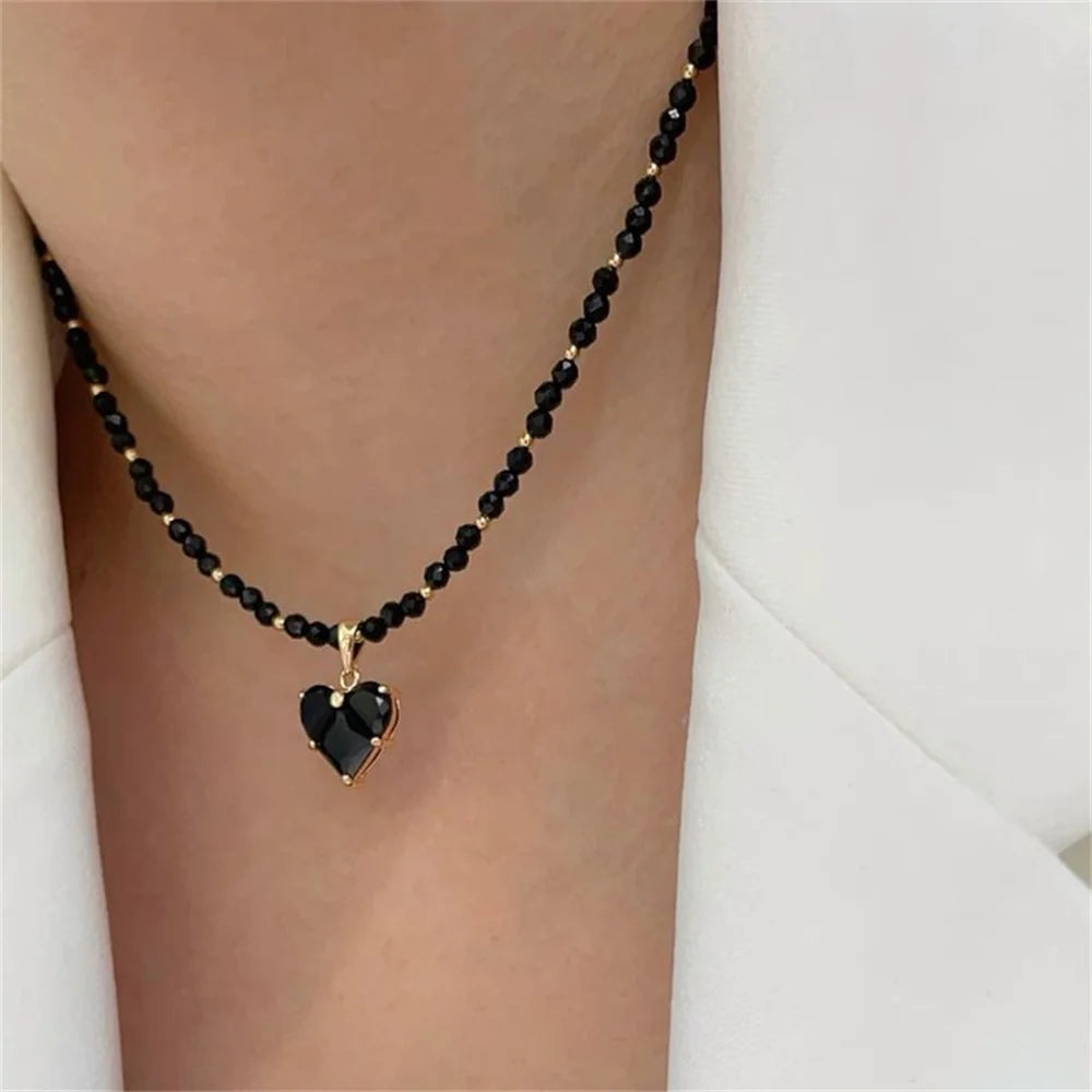 Fashion Vintage Tassels Zircon Heart Pendant Necklace For Women Female Boho Geometric Baroque Transparent Crystal  Chain Jewelry