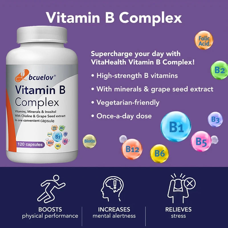 Vitamin B-Complex - Nervous System Support - Supports Energy Metabolism and Enhance Immunity - Non-GMO, Vegan, Gluten Free