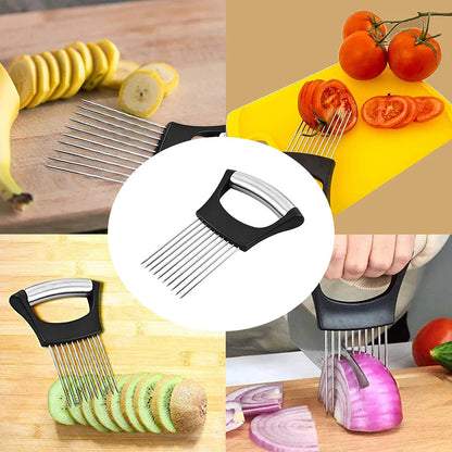 Onion Holder Slicer Cutter - Stainless Steel Vegetable Chopper for Tomato Potato Avocado Eggs Fruit Lemon Meat Kitchen Tool