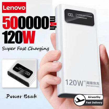 Lenovo 200000mAh LED Digital Display Power Bank High Capacity 120W Super Fast Charging Portable External Battery For IPhone NEW