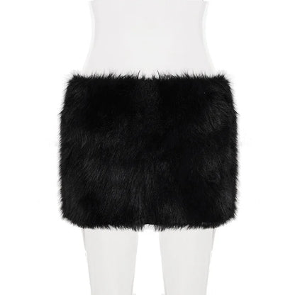 2025 Fall Winter Women Fashion Faux Fur Bodycon Mini Skirts All Matching Basic Casual Streetwear Bottoms Furry Skirt Clubwear