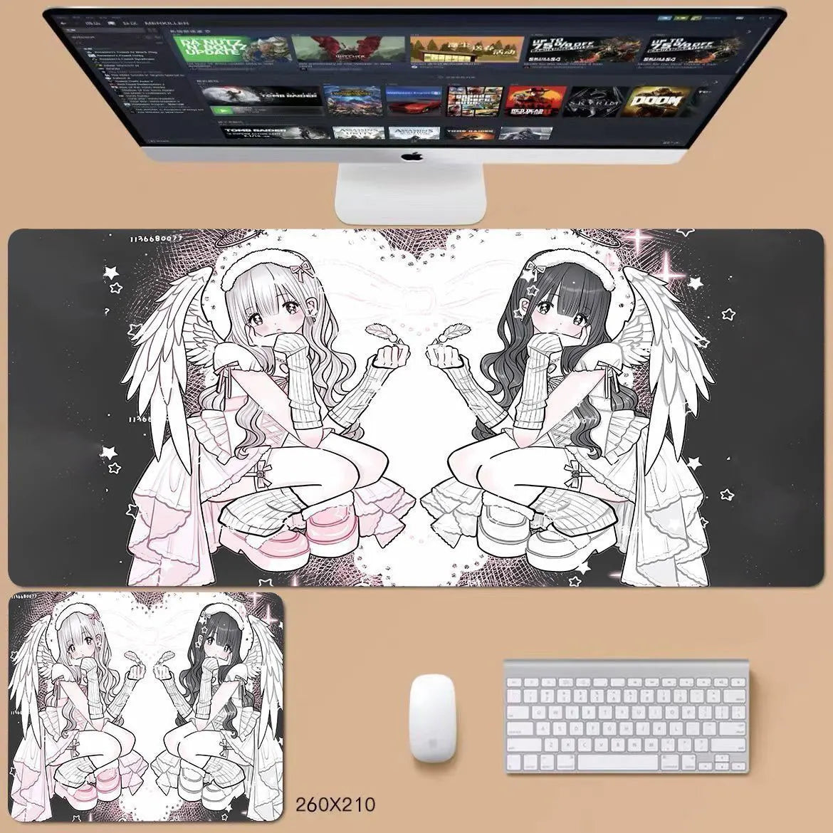 Ins Style Japanese Vintage Mouse Pad Angel Girl Mouse Pad Oversized Computer Mouse Pad Cute Pink Anime Office Desktop Mouse Pad