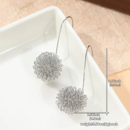 Earrings Dahlia Earrings Silvery Modern Design Silvery Wire Ball Earrings - Similar To Dandelion Earrings Unique Earrings
