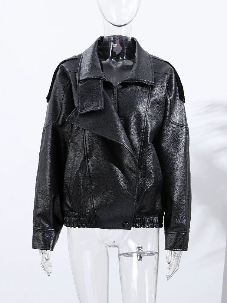Fashion Leather Women's Jacket Y2k Street Single-breasted High Neck Female Coats 2026 Spring Black Pu Long Sleeve Lady Jackets
