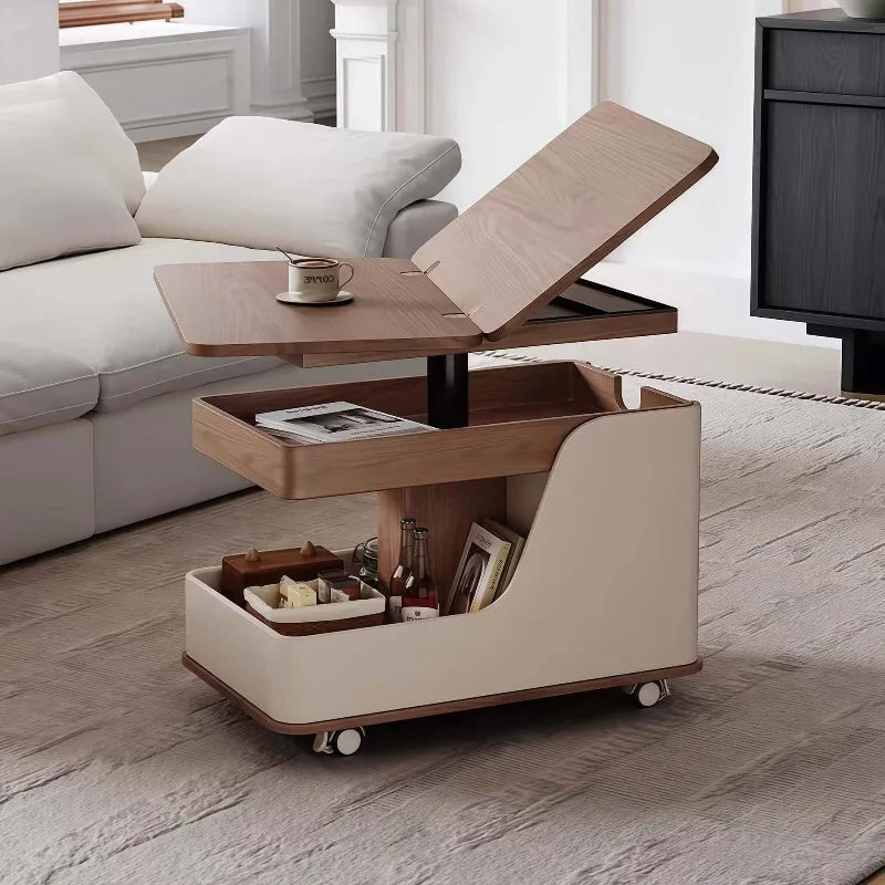 Coffee table liftable rock slab side table living room sofa side cabinet movable cart multi-function movable lifting coffee tabl