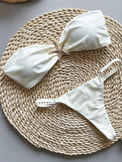 New Metal Star Bandeau High Cut Thong Bikini Women Swimwear Female Swimsuit Two-pieces Bikini set Bather Bathing Suit Swim V6422
