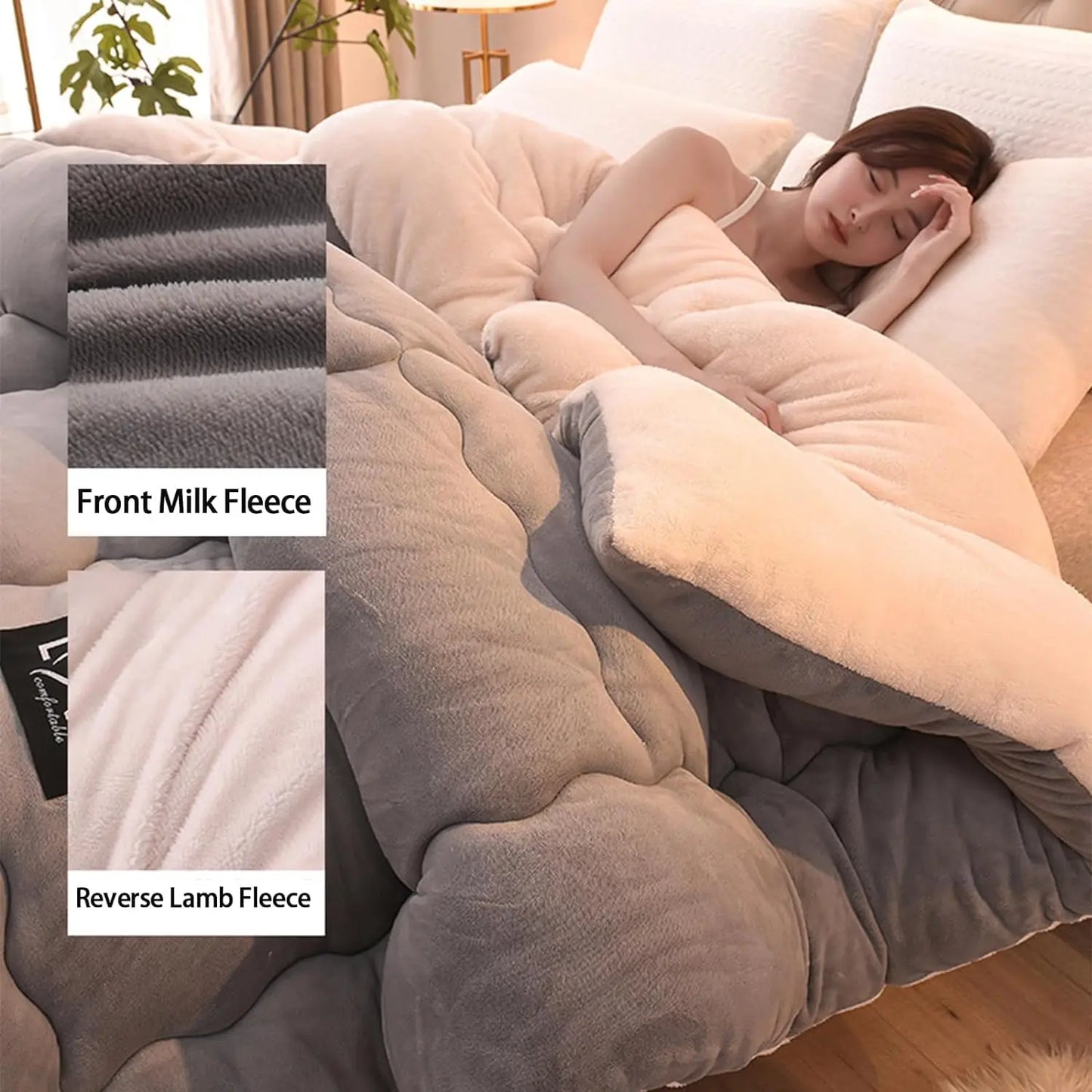 Contemporary Style Reversible Sherpa Fleece Winter Comforter, Soft Breathable Plush Warm Bedding, 100% Polyester Fill & Cover
