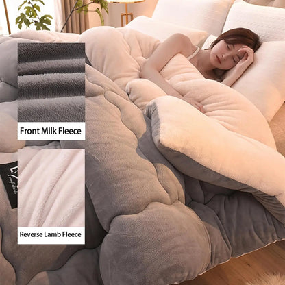 Contemporary Style Reversible Sherpa Fleece Winter Comforter, Soft Breathable Plush Warm Bedding, 100% Polyester Fill & Cover