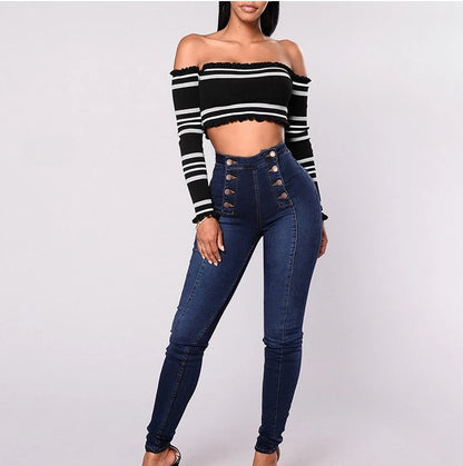 Denim Pencil Pants Women Vintage Jeans High Waist Washed Double Breasted Pockets Basics Ankle Length Trousers 2025 Streetwear